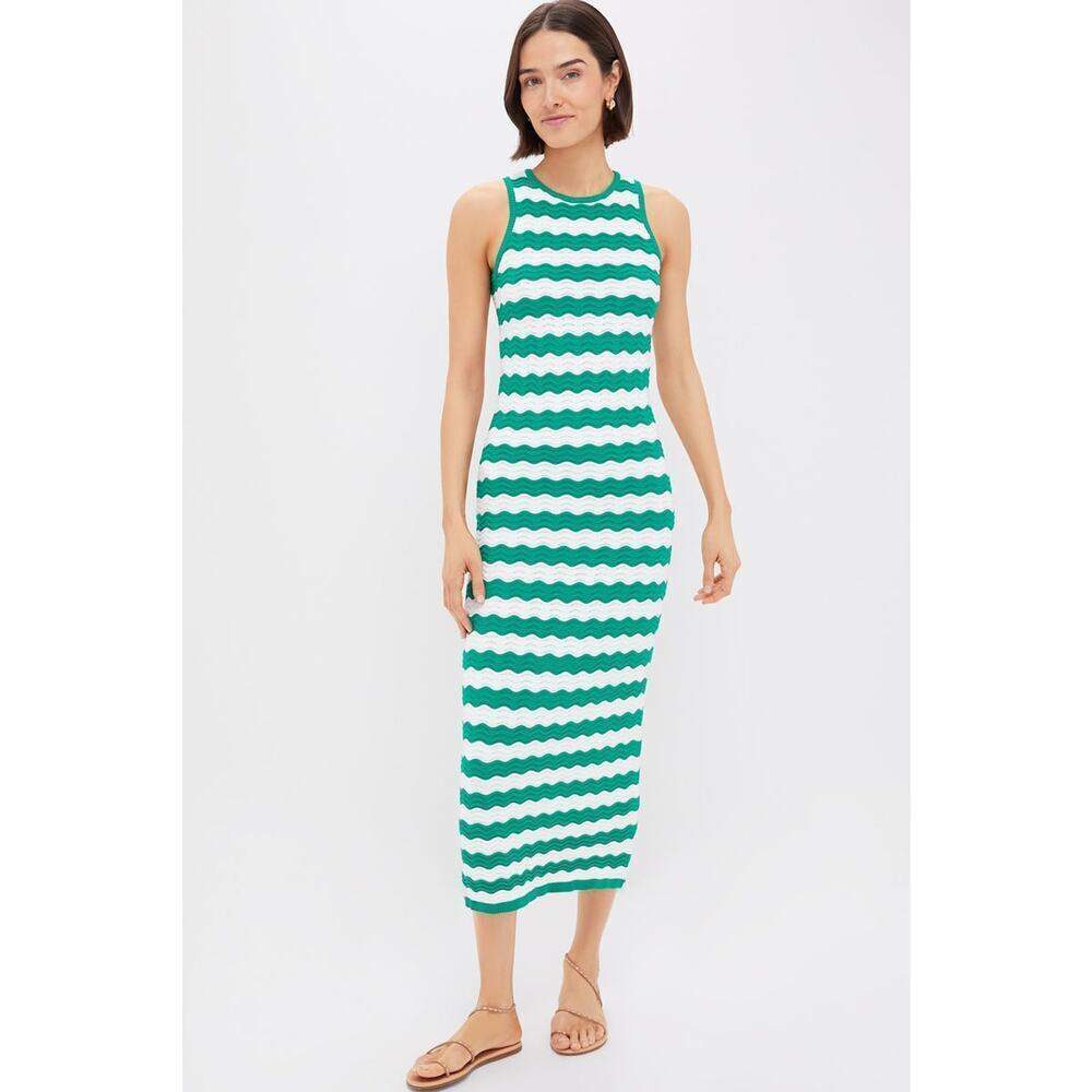 HYACINTH HOUSE Green & White Wavy Knit Stripe Wilder Dress Size XXS NWT